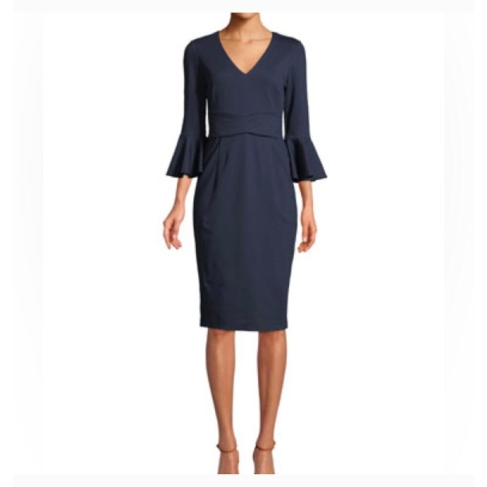 Trina Turk Navy Begonia Pointe Bell Sleeve Pencil Dress NWT
